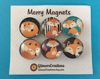 Set of Glass Fridge Magnets  "Whimsical Foxes"