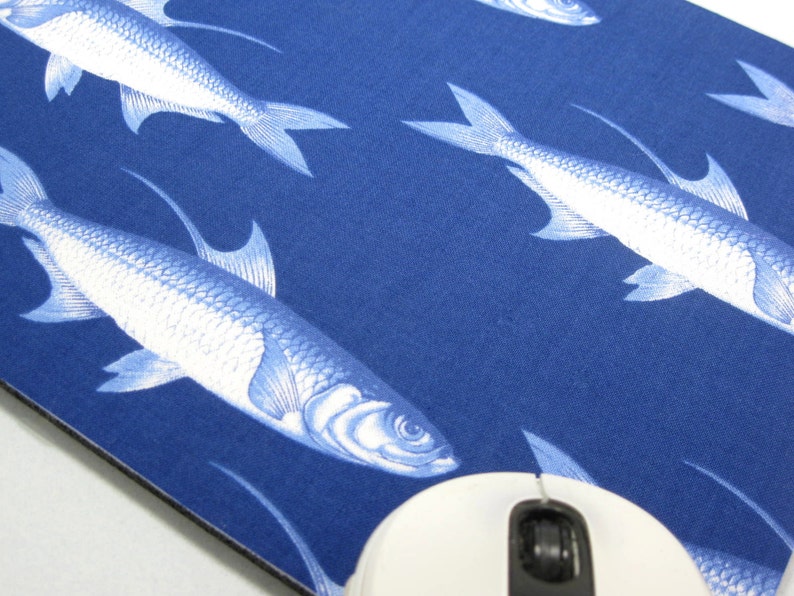 Fabric Mousepad or Trivet Ocean Fish Blue image 1
