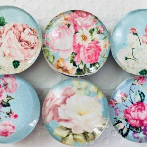 Set of Glass Fridge Magnets Pink Peonies in Turquoise image 2