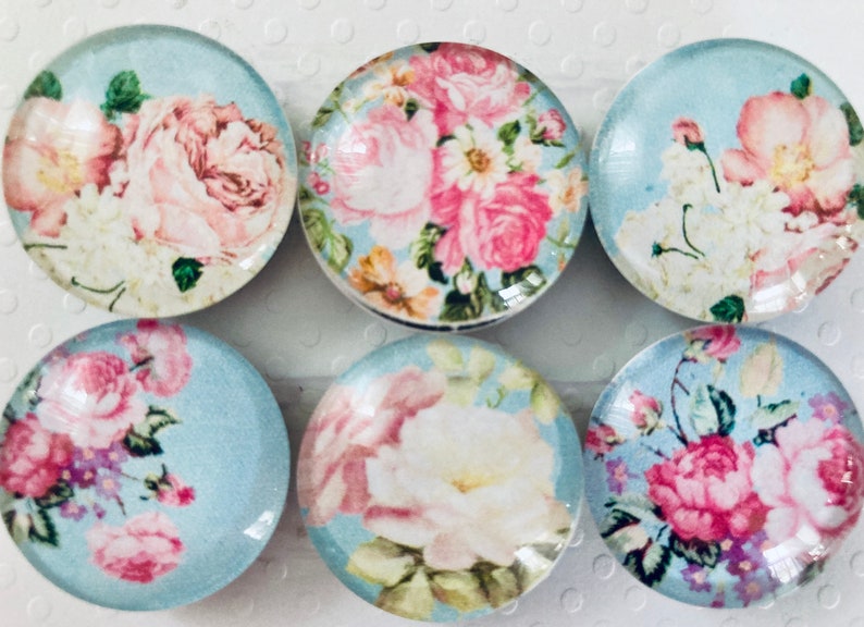 Set of Glass Fridge Magnets Pink Peonies in Turquoise image 2