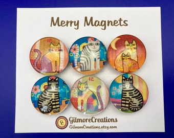 Set of Glass Magnets  "Funky Cats”