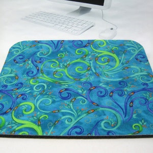 Mouse Pad, Fabric Mousepad Whimsical Peacock Feathers image 3