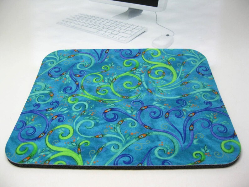 Mouse Pad, Fabric Mousepad Whimsical Peacock Feathers image 3