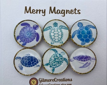 Set of Glass Fridge Magnets  "Sea Turtle"