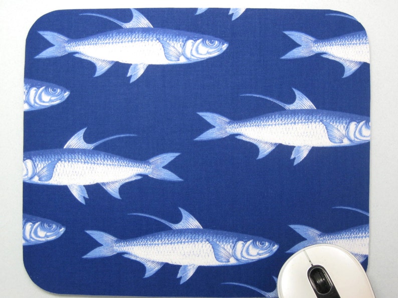 Fabric Mousepad or Trivet Ocean Fish Blue image 3