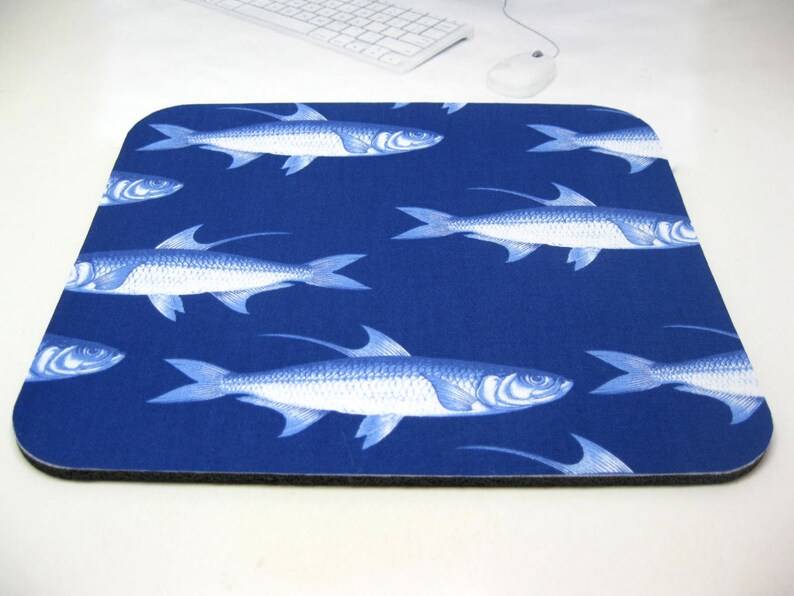Fabric Mousepad or Trivet Ocean Fish Blue image 2
