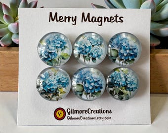 Set of Glass Magnets  "Blue Hydrangea”