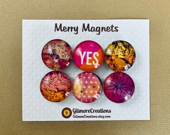 Set of Glass Magnets  "Pink & Orange”