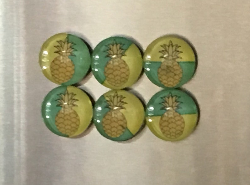 Set of Glass Fridge Magnets Pineapple on Lemon/Lime Geometrics image 6