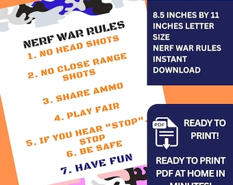 Nerf War Rules Sign – Printable Birthday Party Decor (PDF, JPG, PNG)