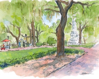 5x7 Signed Giclee Print - Monterey Square - Savannah, GA, Juror No. 2 filming