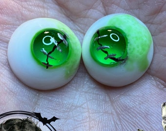 Bright Neon Green with stitches - Monster Resin Fantasy eyes for Reborn & BJD dolls by Chronic Art Dolls **FREE Shipping**