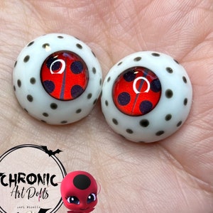 Chronic Art Dolls - Ladybug Doll Eyes for Reborns & BJDs sizes 14mm to 24mm **FREE shipping** Alternative Dolls