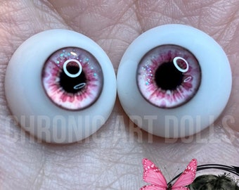 Chronic Art Dolls Beautiful Baby Pink Flower Resin Doll Eyes for Reborn Dolls & BJDs. With microglitter **FREE Shipping**