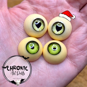 Chronic Art Dolls Resin Christmas Green & Yellow Eyes! Made to Order - Alternative Doll and BJD Eyes *FREE 1st Class Shipping*