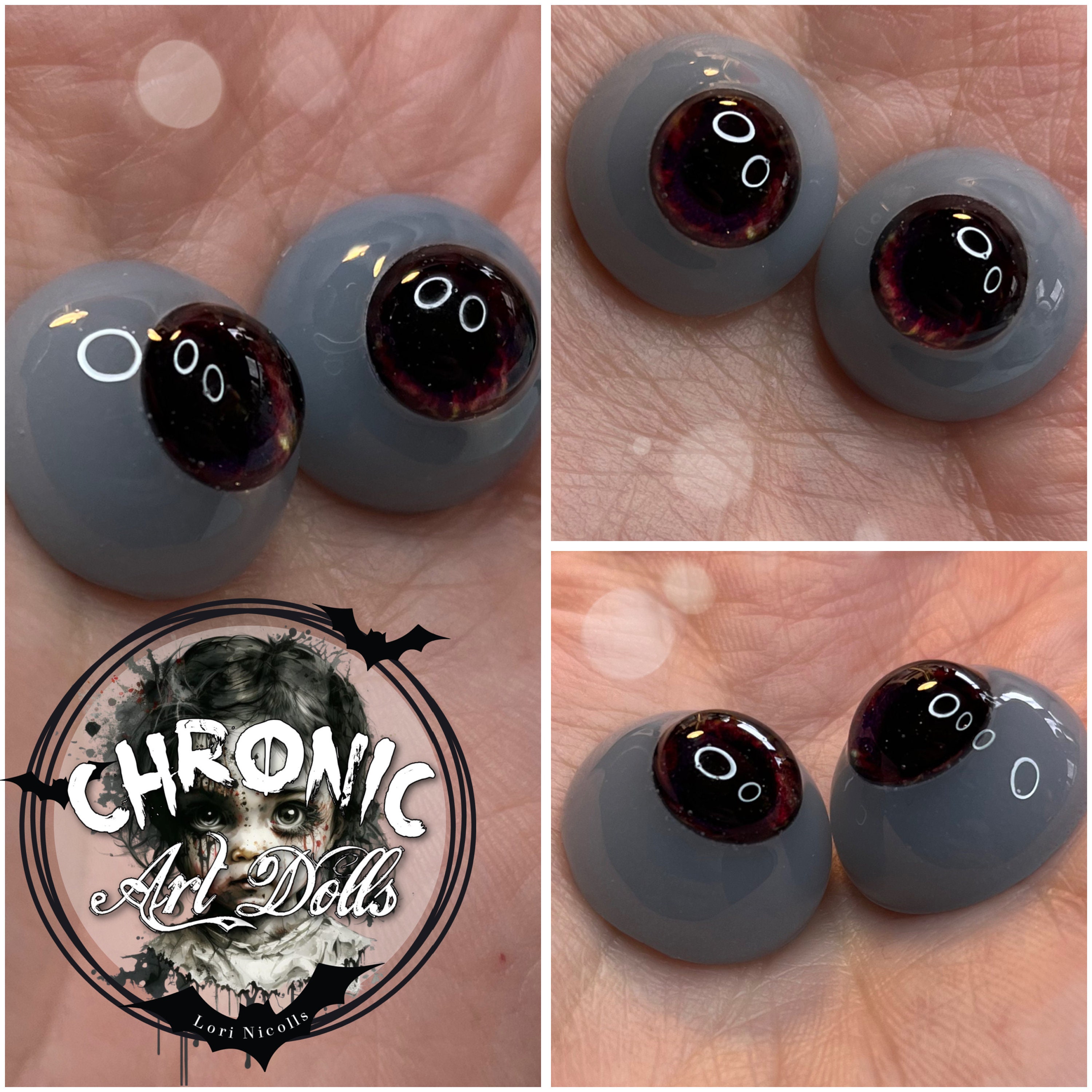 Reborn or Primate Doll Eyes in Newborn Dark Brown With Greyblue Sclera