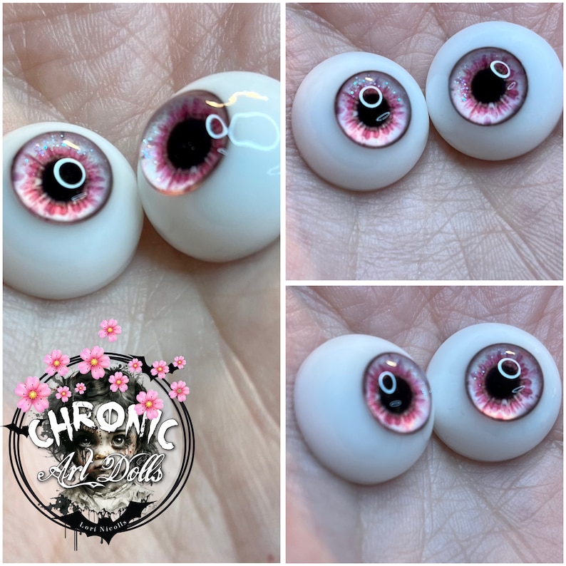 Chronic Art Dolls Beautiful Baby Pink Flower Resin Doll Eyes for Reborn Dolls & BJDs. With microglitter FREE Shipping image 2