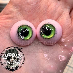 Chronic Art Dolls - Beautiful baby pink and green with glitter fantasy Resin Doll Eyes for Reborn Dolls & BJDs **FREE Shipping**