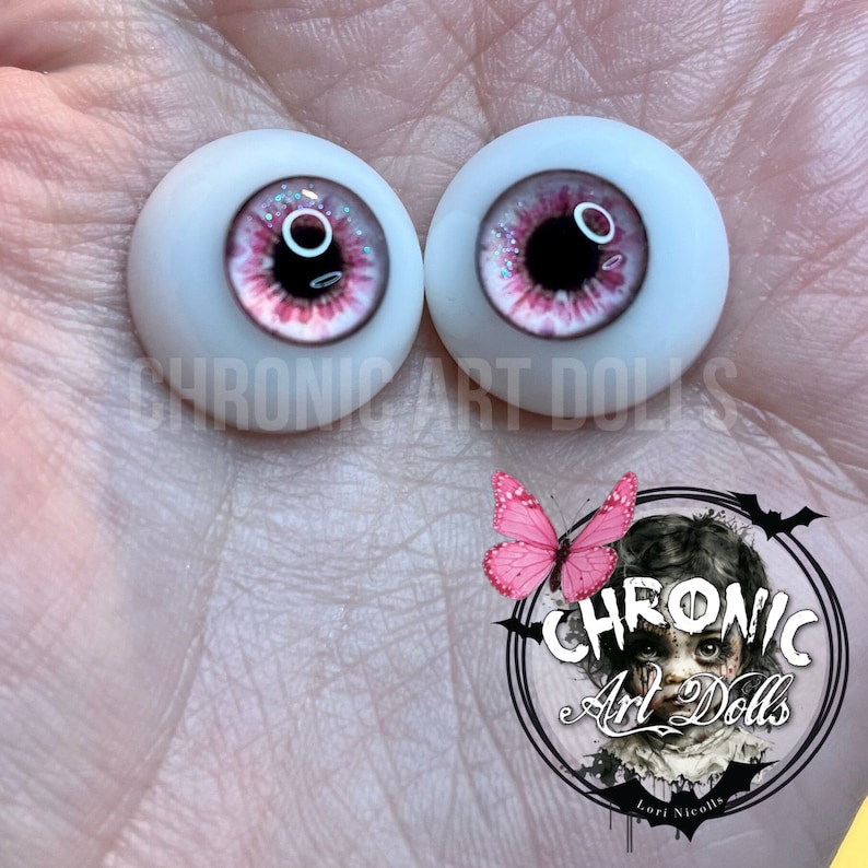 Chronic Art Dolls Beautiful Baby Pink Flower Resin Doll Eyes for Reborn Dolls & BJDs. With microglitter FREE Shipping image 1