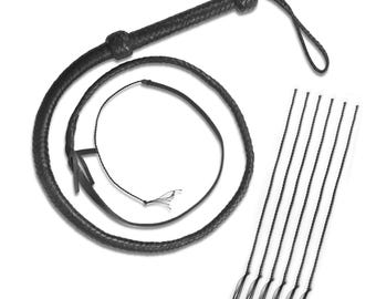 Indiana Jones Style Bull Whip Cowhide Braided Leather Strong Bullwhip 4FT, 6FT, 8FT, 10FT Black & Brown in 8 Plaits FREE 5 Crackers