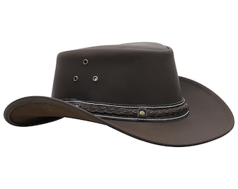 SideWinder Australian Leather Cowboy Hat Bush Aussie Style Summer Western Outback Black and Brown