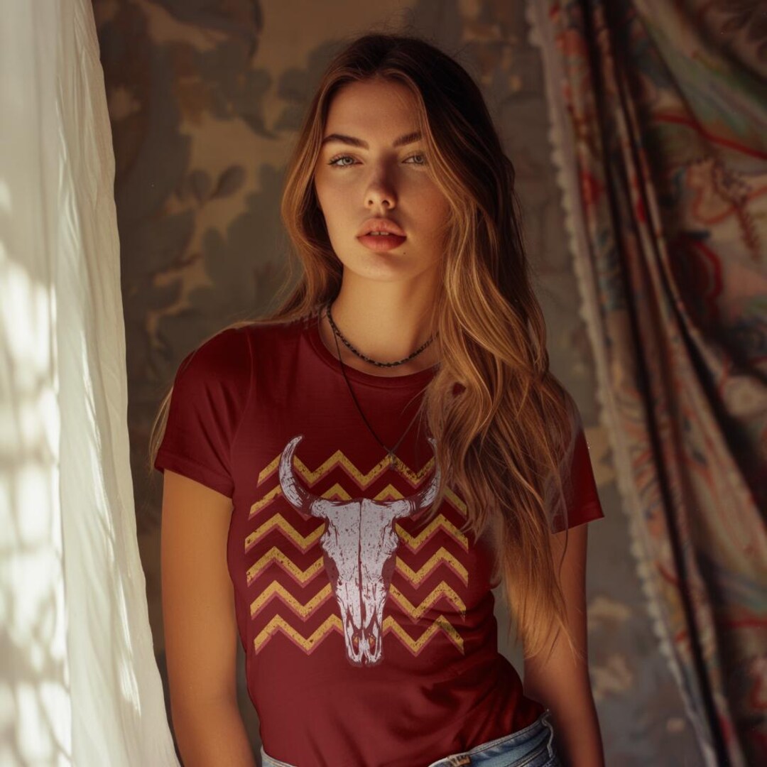 Vintage Rustic Cow Skull T-shirt, Western Graphic Tee, Bull Skull Shirt ...