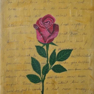 Rustikale Rosenknospe mit Liebesbrief im Hintergrund. Bedeuten Ihre tiefe dauerhafte Liebe. Wunderschöner Fine Art Giclée Druck vom Original. Wohndekor.