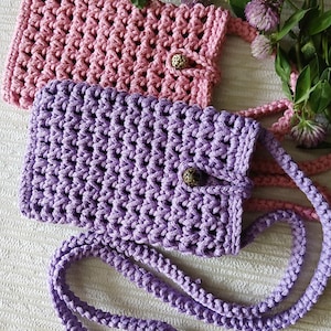 Pink and purple crochet phone bag/ crochet cross body phone bag/ shoulder bag/ handmade mini summer bag/ gift