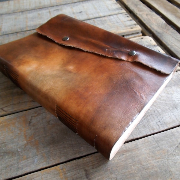 Unique Dark Rustic Large Leather Journal With Snaps, Dark Brown Leather Sketchbook , Leather Wedding Guest Book, Leather Travel Art Journal