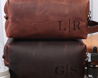 Personalized Leather Dopp Bag, Groomsmen Gift, Distressed Full-Grain Leather Men's Travel Kit, Boyfriend/Husband/Anniversary/Graduation Gift