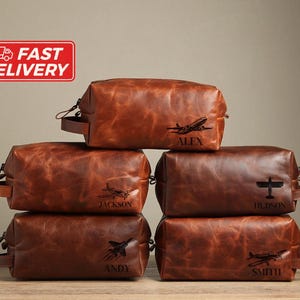 Sac en cuir pour pilotes, cadeaux d'aviation personnalisés, trousse de toilette en cuir pour hommes personnalisée, cadeaux personnalisés pour lui, cadeau pour pilote, armée de l'air
