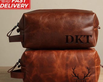 Personalized Toiletry Bag Groomsmen Gifts Leather Dopp Kit Men&#39;s Anniversary Gift for Him Full Grain Leather Dopp Kit Best Gift for Dad