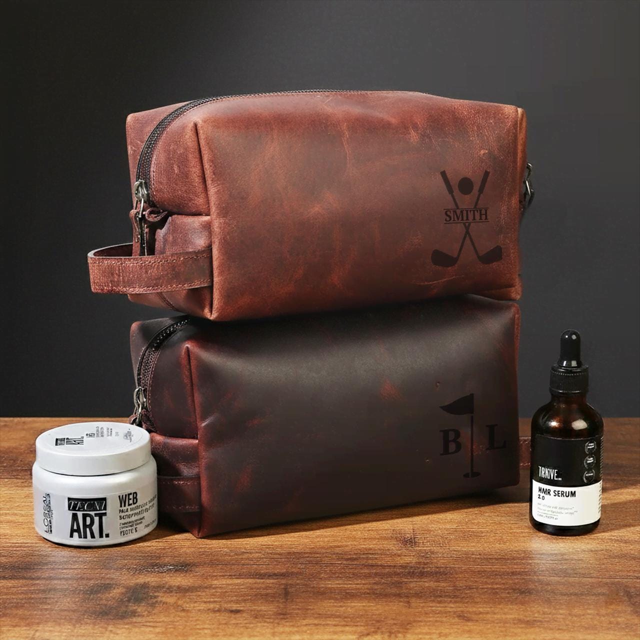 Custom Leather Golf Dopp Kit, Personalized Toiletry Bag, Groomsmen Gift ...