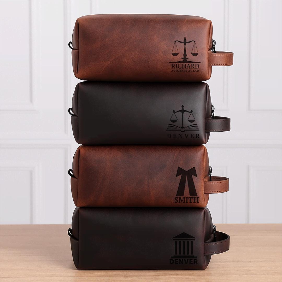Lawyer Leather Toiletry Bag, Personalized Gift for Lawyer, Attorney Travel Bag, Graduation Gift for Lawyer, Gift for Him, Gift for Dad