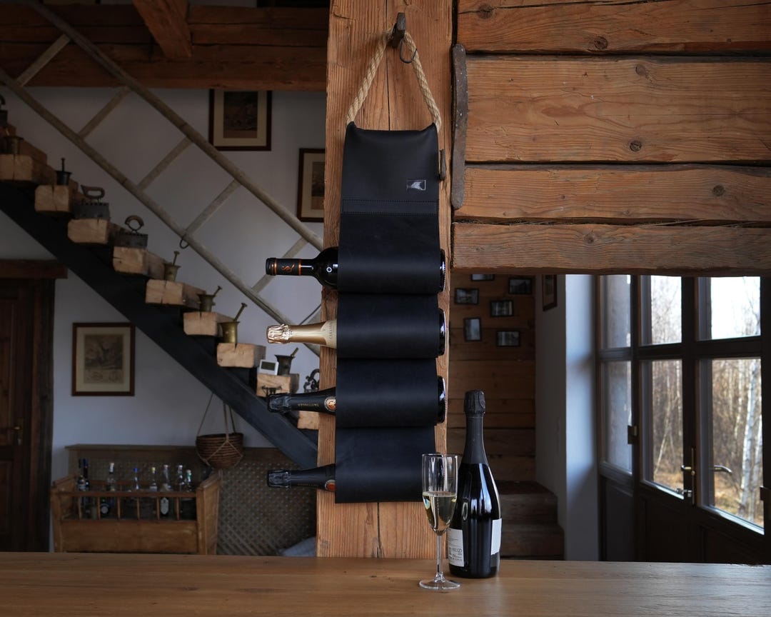 Leather Wine Bottle Holder, Rustic Wine Rack Wall Storage, Wine Bottle ...
