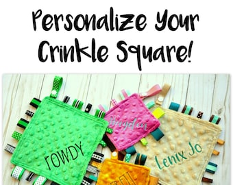 Personalize Your Ribby- Embroidery - Add On - Add a Name to a Crinkle Blanket - Lovey - Ribby Crinkle Crackle - This is for Embroidery Only