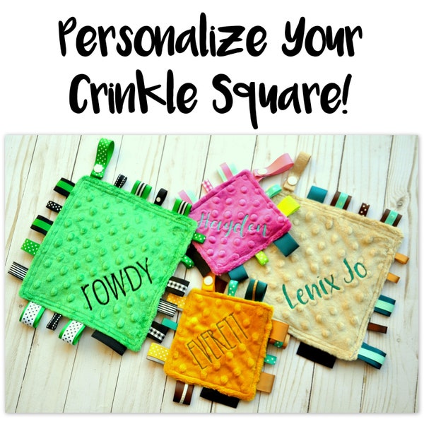 Personalize Your Ribby- Embroidery - Add On - Add a Name to a Crinkle Blanket - Lovey - Ribby Crinkle Crackle - This is for Embroidery Only