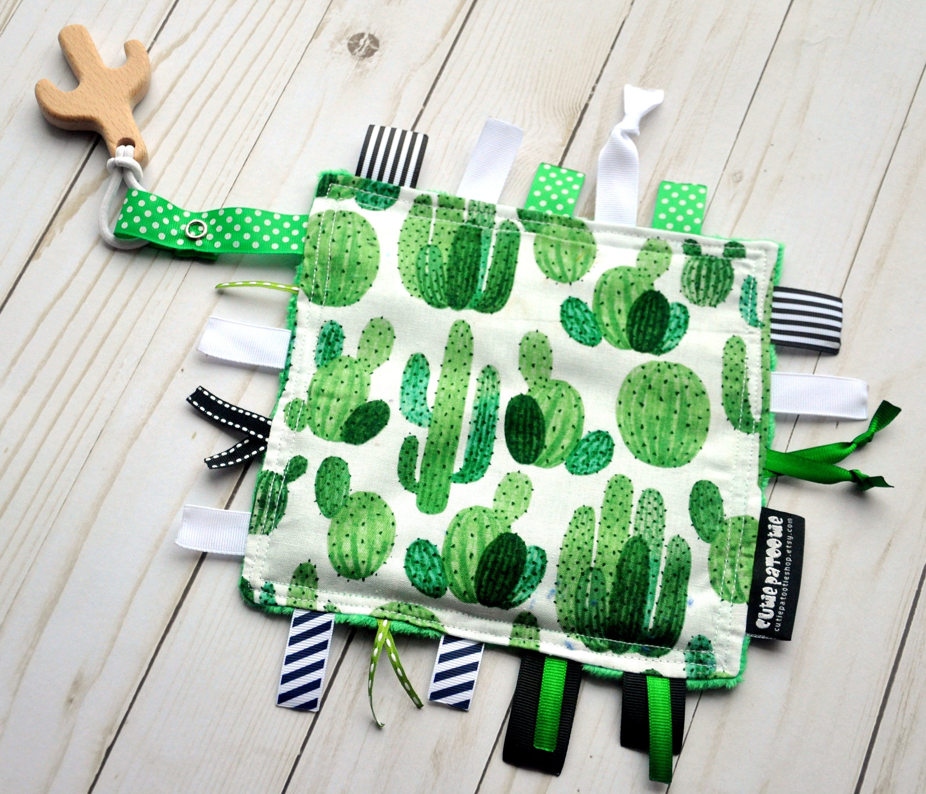 Baby Boy Crinkle Toy - Baby Girl Gift - Baby Shower Gift - Crinkle Blanket - Lovey -  - Ribby Crinkle Crackle - GREEN CACTUS
