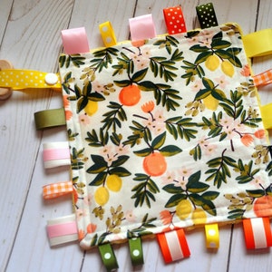 Baby Girl Crinkle Toy - Baby Girl Gift - Baby Shower Gift - Crinkle Blanket - Lovey -  Ribby Crinkle Crackle - CITRUS LEMONADE