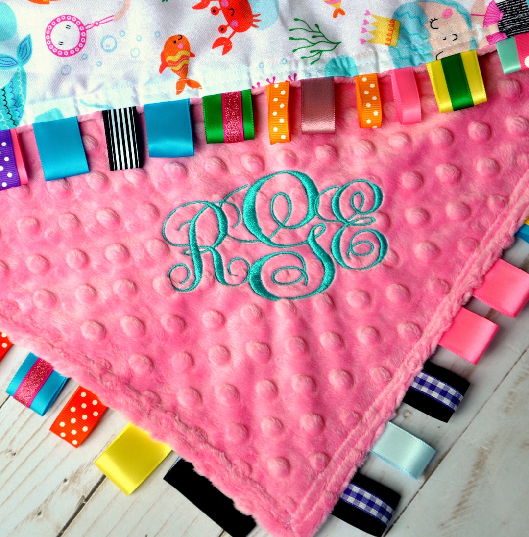 Personalized Tag Blanket Baby Girl Ribbon Lovey Baby Girl Etsy