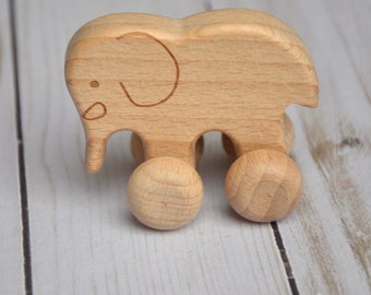 Elephant Push Car - Baby Boy Shower Gift - Baby Girl - Natural Beech Wood - Toy - Montessori - Gender Neutral - ELEPHANT