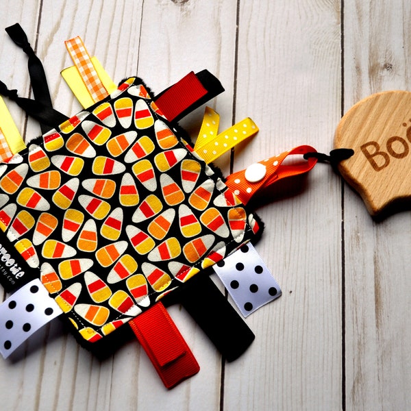 Halloween Crinkle Toy - Baby Girl Gift - Baby Boy Shower Present - Crinkle Blanket - Lovey -  - Ribby Crinkle Crackle - CANDY CORN