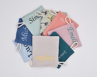 Waschlappen Waffelpique personalisierbar in diversen Farben, handgemachte Waschlappen für Baby & Kinder, Geburt Geschenk Taufe Baby Shower
