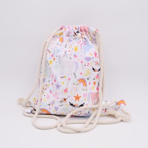 Sac de sport personnalisé pour enfants, déperlant, imprimé licorne, poche intérieure et cordon de serrage en coton, excursion d'une journée, garderie, jardin d'enfants, école
