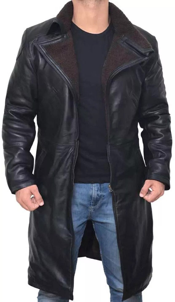 Buy Blade Runner 2049 Ryan Gosling officer K Fur Lapel Collar Trench Leather Coat Winter Trend Overcoat 100 Genuine Black Fur Long Leather Online in India Etsy