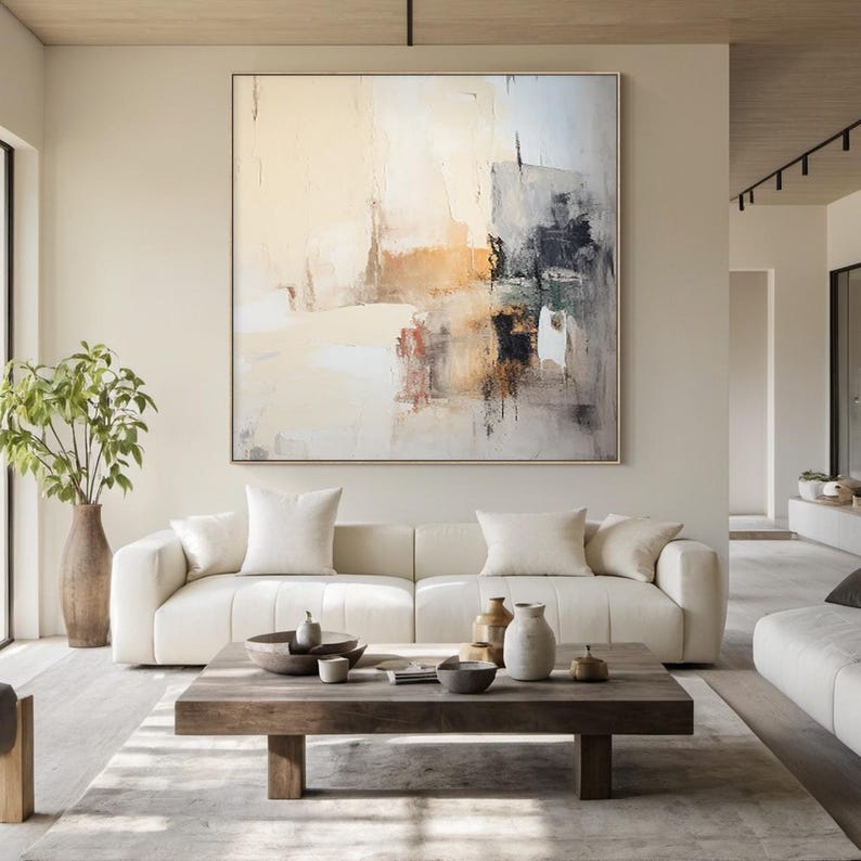 Gallery Detail: Wheat And Grey Textured Wall Decor Beige Minimalist Painting Grey
