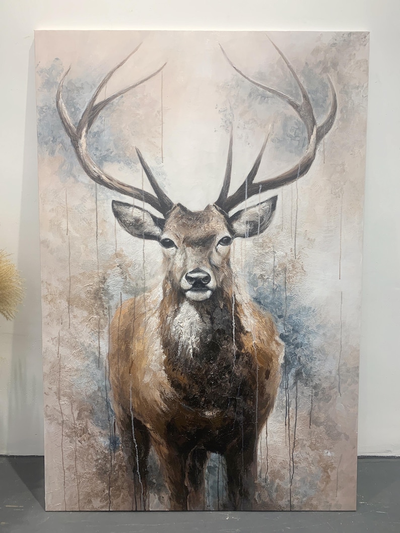 Abstract Stag Oil Painting on Canvas, Large Original Hand Painted Stag ...