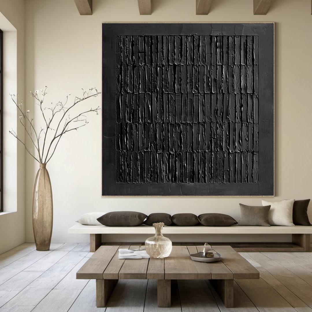 Pure Black Textured Wall Art, Large Black Minimalist Painting, Modern ...