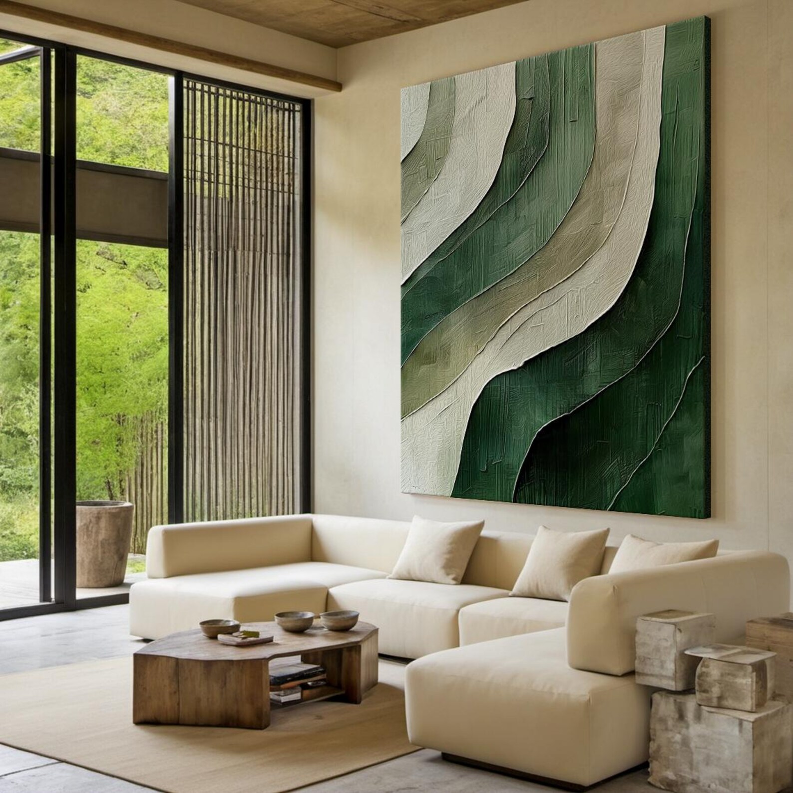Green Texture Wall Decor Art, Large Green Minimalist Wall Decor Art ...