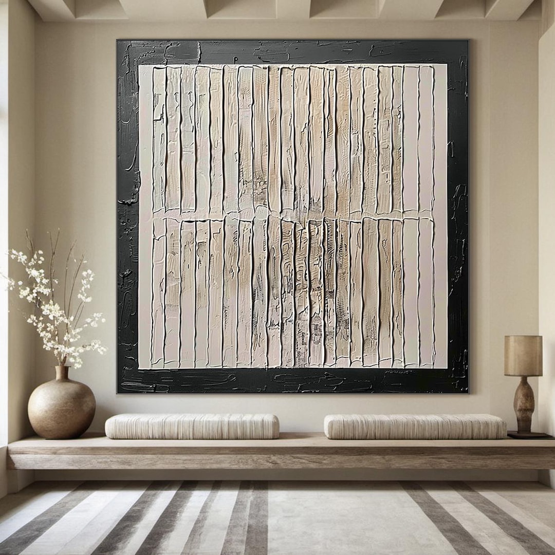 Beige 3d Plaster Minimalist Painting Beige Textured Wall Art Wabi-sabi ...